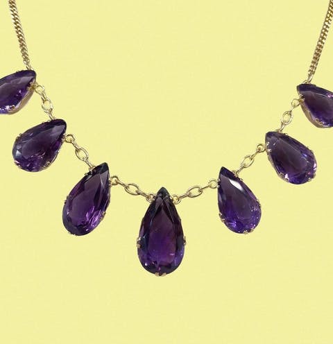 Yellow Gold Pear Shape Amethyst Necklace