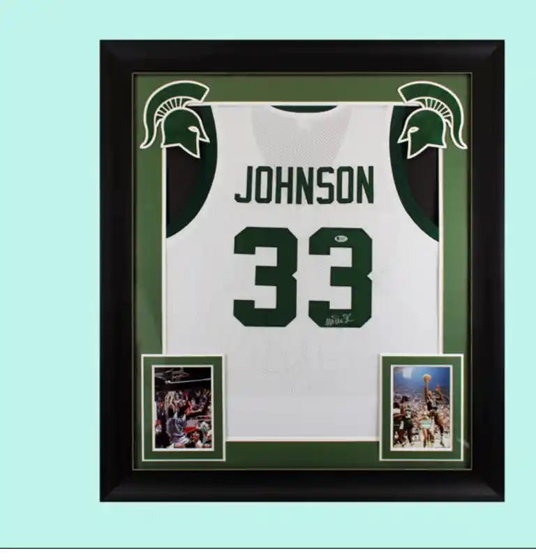 Magic Johnson Signed Michigan State Spartans Jersey Framed